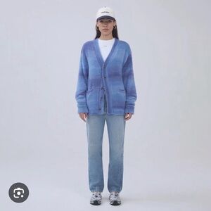 NWOT Madhappy Brushed Llama Blue Striped Fuzzy Cardigan Size Medium